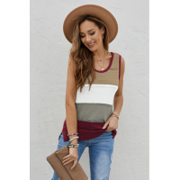 Burgundy Color Block Knitted Tank Top