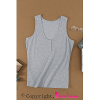 Gray Sleeveless Scoop Neck Button Tank Top