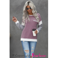 Splicing Sleeve Pink Knit Top