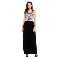 Stylish Aztec Print Sleeveless Black Maxi Dress