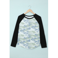 Green Camo Long Sleeve Top with Elbow Patches