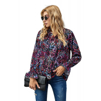 Black Split Neck Printed Blouse