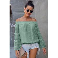 Green Swiss Dot Off The Shoulder Top