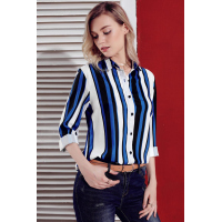 Blue White Striped Long Sleeve Button Up Shirt