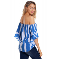 Off The Shoulder Vertical Stripes Blouse in Blue