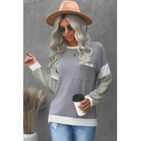 Splicing Sleeve Gray Knit Top