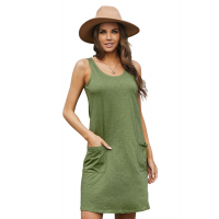 Green Sleeveless Pocketed Casual Swing Mini Dress