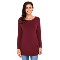 Claret Buttoned Side Long Sleeve Spring Autumn Womens Top