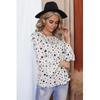 Apricot Dotted Print Bell Sleeve Top