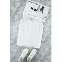 White Lace Tie Front Button Tank Top