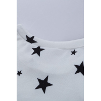 White Round Neck Star Print Long Sleeve Top