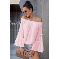 Pink Swiss Dot Off The Shoulder Top