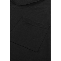 Black V Neck Short Sleeves Cotton Blend Tee with Front Pocket and Side Slits