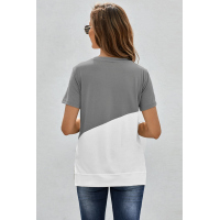 Gray Crew Neck Colorblock Tee