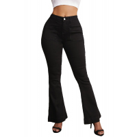 Black Vintage Casual Pocket Flared Jeans