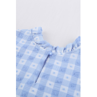 Light Blue Plaid Ruffled Short Sleeves Tee