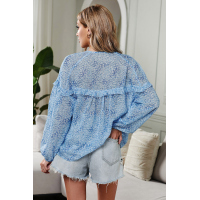 Sky Blue Saint Helena Printed Ruffle Blouse