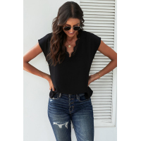 Black V Neck Lace Trim T-shirt