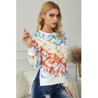 High Low Hem Tie-dye Print Top with Slits