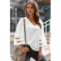 White Flare Sleeve V Neck Loose Blouse