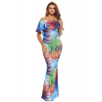 Tropical Print Off-the-shoulder Maxi Dress