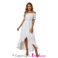 White Glaze High Low Off The Shoulder Maxi Dress