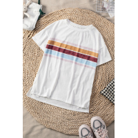 White Striped Print T-shirt