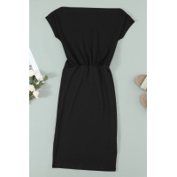 Black Boat Neck Knit Midi Dress 