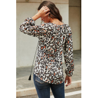 Leopard Print Peasant Blouse