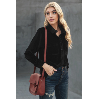 Black Retro Velvet Pocket Long Sleeve Shirt