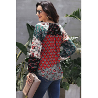 Multicolor Floral Print Peasant Blouse