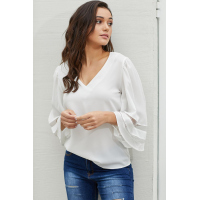 White Flare Sleeve V Neck Loose Blouse