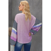 Purple Striped Colorblock Long Sleeve Knit Top