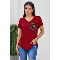 Red Leopard Printed Splicing T-Shirt