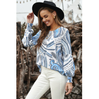 White Printed Lantern Sleeve Top