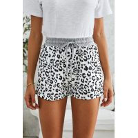 White Leopard Print Drawstring Waist Shorts