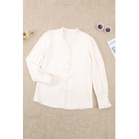 Beige Frilled V Neckline Buttoned French Shirt