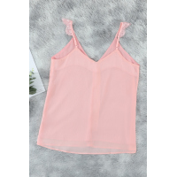 Pink Adjustable Lace Straps Buttons Tank Top