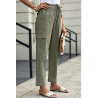 Green Driven Linen Blend Pocketed Cargo Pants