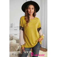 Yellow Cheetah Detail Balloon Sleeve Top