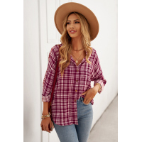 Red Relaxed Fit Plaid Button Shirt