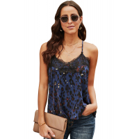 Blue Scrawl Print Lace Neckline Strappy Vest