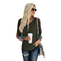 Green Contrast Eyelet Thermal Knit Top