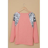 Pink Long Sleeve Top With Leopard Snakeskin Print