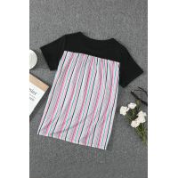 Black Colorful Serape Striped Splicing T-shirt