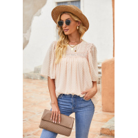 Apricot Flutter Sleeves Sheer Textured Babydoll Top