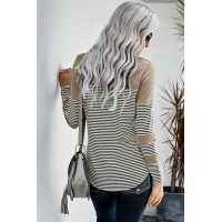 Khaki Pinstripe Patch Pocket Top