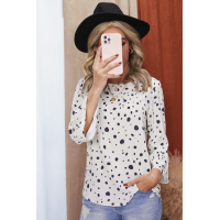 Apricot Dotted Print Bell Sleeve Top