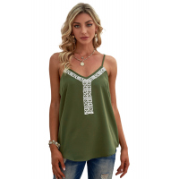 Green Sleeveless Lace V Neckline Tank Top