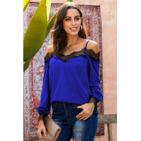 Blue Lace Cold Shoulder Blouse